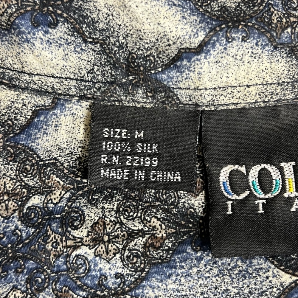 Vintage COLORE ITALIA 100% Silk Geometric Diamond Print Shirt - Mens medium - Picture 4 of 6